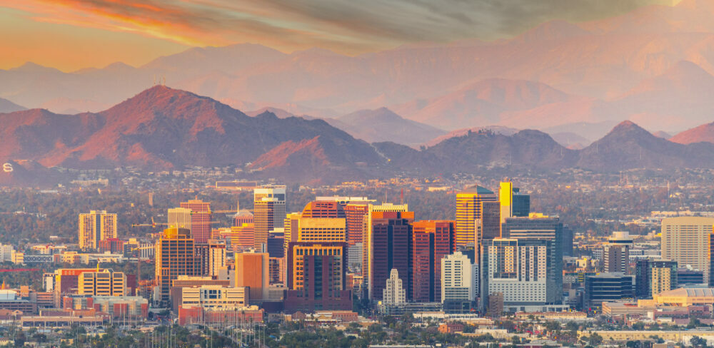Phoenix skyline at sunset