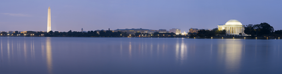DC monuments at night panoramic shot